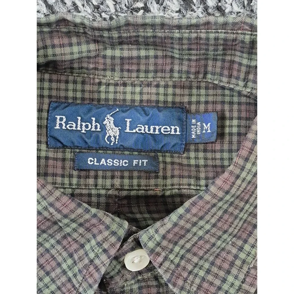 Ralph Lauren Polo Men's Medium Classic Fit Green Plaid Long Sleeve Button Down‎